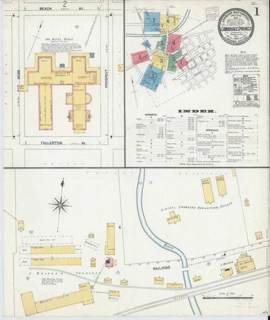 Sanborn Fire Insurance Map from Cambridge Springs, Crawford County, Pennsylvania (1904), Sheet #0001 - Historic Sanborn Fire Insurance Map Print, vintage old map wall art, antique decor, genealogy gift, Pennsylvania Pennsylvania map