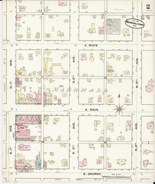 Sanborn Fire Insurance Map from Marshalltown, Marshall County, Iowa (1884), Sheet #0002 - Historic Sanborn Fire Insurance Map Print, vintage old map wall art