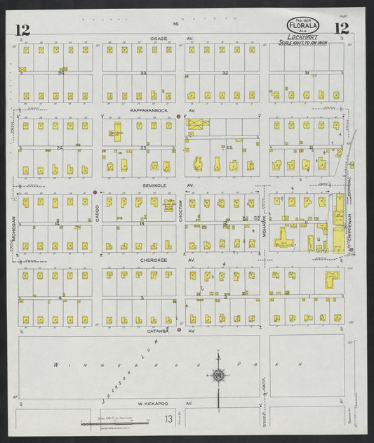 Sanborn Fire Insurance Map from Florala, Covington County, Alabama (1924), Sheet #0012 - Historic Sanborn Fire Insurance Map Print, vintage old map wall art, antique decor, genealogy gift, Alabama Alabama map
