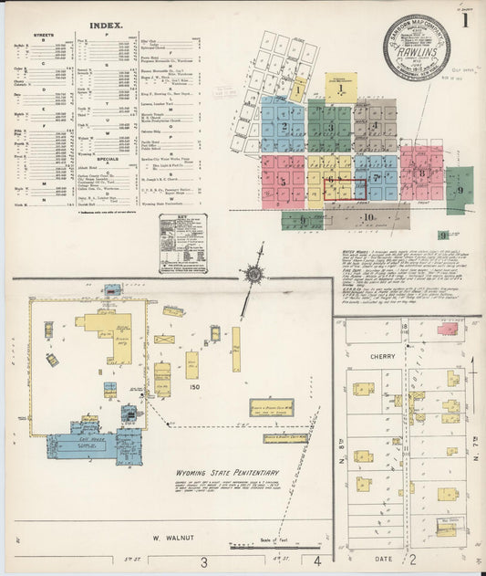 Sanborn Fire Insurance Map from Rawlins, Carbon County, Wyoming (1912), Sheet #0001 - Historic Sanborn Fire Insurance Map Print, vintage old map wall art, antique decor, genealogy gift, Wyoming Wyoming map