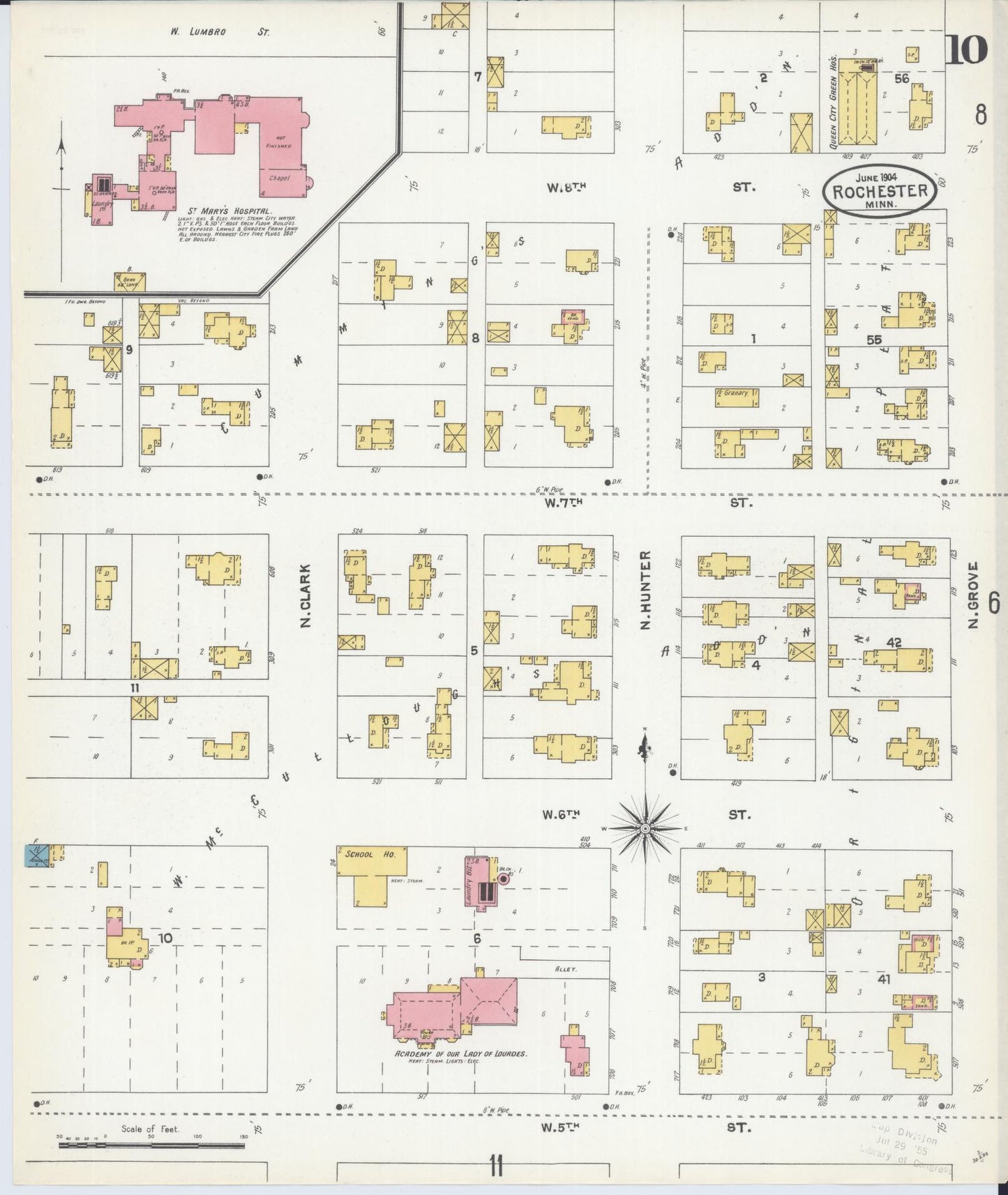 Sanborn Fire Insurance Map from Rochester, Olmsted County, Minnesota (1904), Sheet #0010 - Historic Sanborn Fire Insurance Map Print, vintage old map wall art, antique decor, genealogy gift, Minnesota Minnesota map