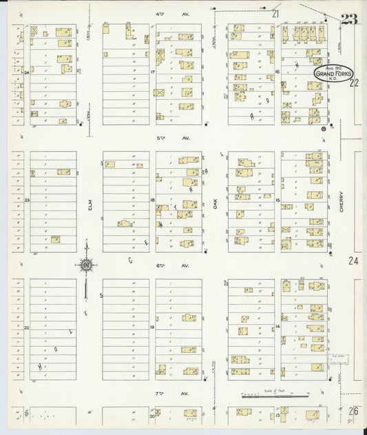 Sanborn Fire Insurance Map from Grand Forks, Grand Forks County, North Dakota (1912), Sheet #0023 - Historic Sanborn Fire Insurance Map Print, vintage old map wall art, antique decor, genealogy gift, North Dakota North Dakota map