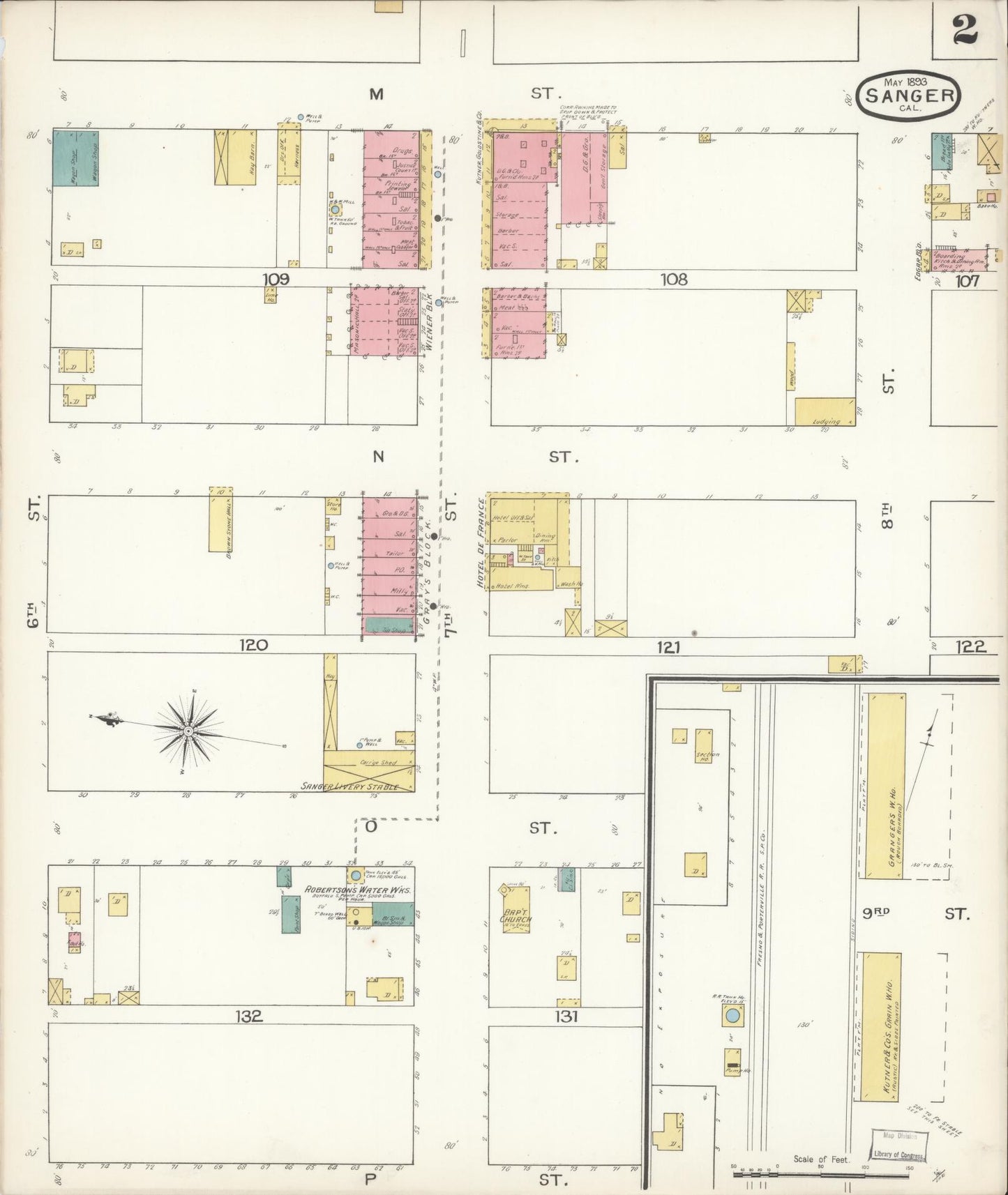 Sanborn Fire Insurance Map from Sanger, Fresno County, California (1893), Sheet #0002 - Complete Map Set gallery image, historic Sanborn map, vintage wall art, California California