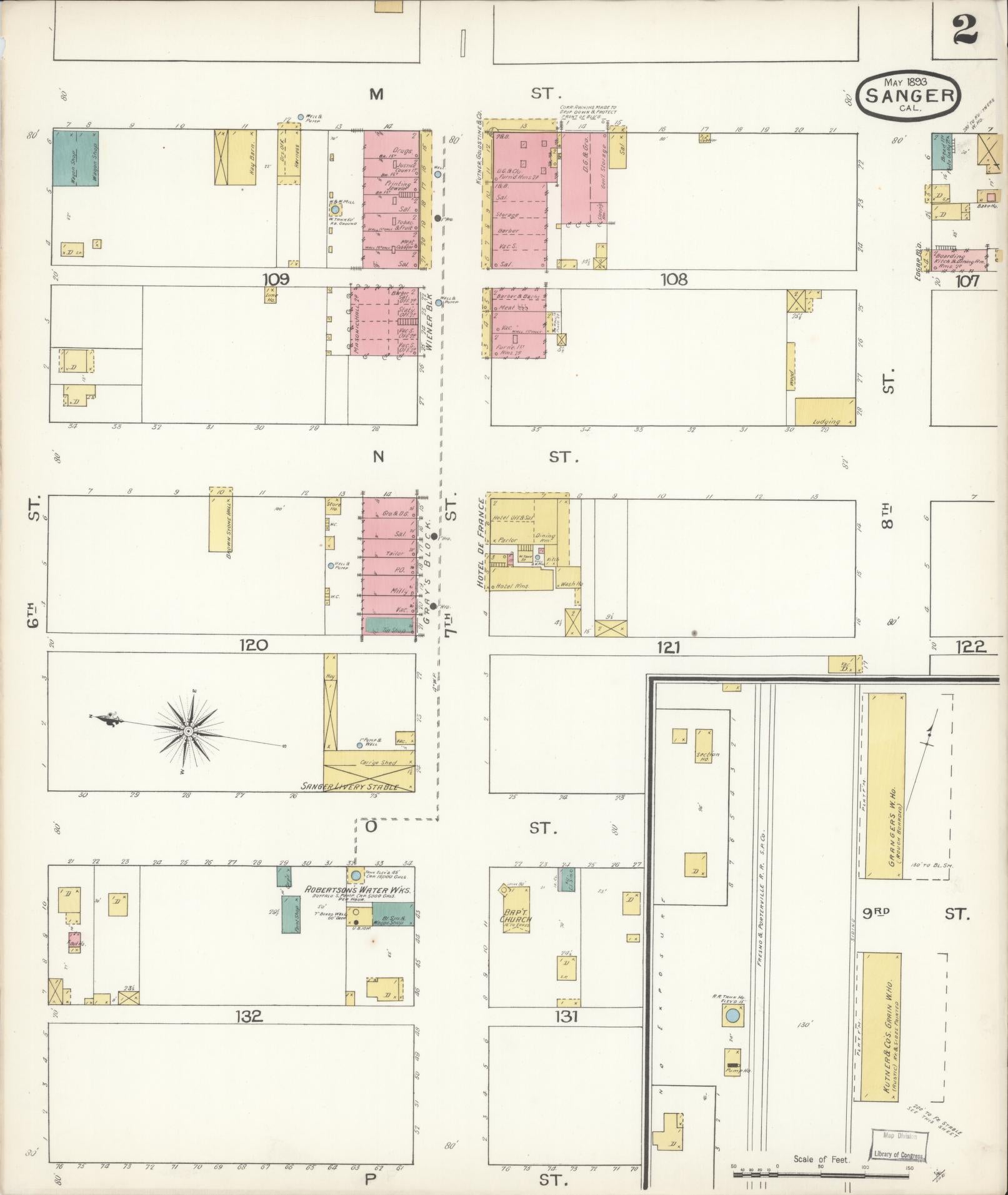Sanborn Fire Insurance Map from Sanger, Fresno County, California (1893), Sheet #0002 - Complete Map Set gallery image, historic Sanborn map, vintage wall art, California California