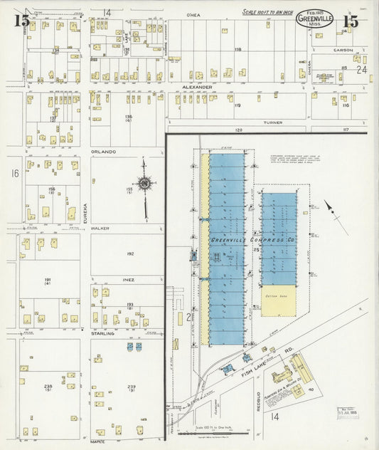 Sanborn Fire Insurance Map from Greenville, Washington County, Mississippi (1925), Sheet #0015 - Historic Sanborn Fire Insurance Map Print, vintage old map wall art, antique decor, genealogy gift, Mississippi Mississippi map