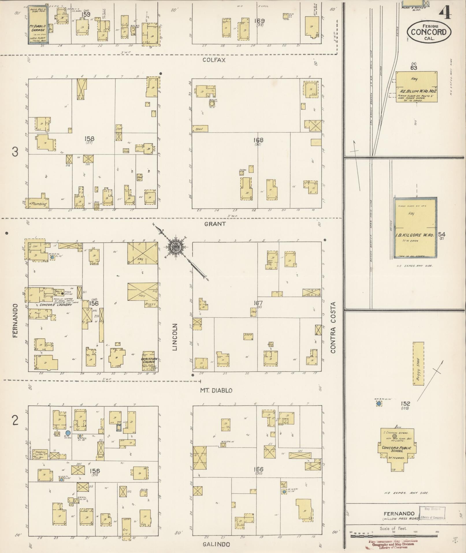 Sanborn Fire Insurance Map from Concord, Contra Costa County, California (1912), Sheet #0004 - Complete Map Set gallery image, historic Sanborn map, vintage wall art, California California