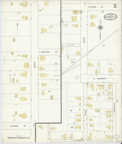 Sanborn Fire Insurance Map from Gainesville, Alachua County, Florida (1913), Sheet #0002 - Complete Map Set gallery image, historic Sanborn map, vintage wall art, Florida Florida