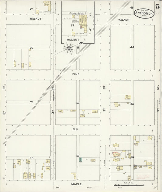 Sanborn Fire Insurance Map from Anaconda, Deer Lodge County, Montana (1890), Sheet #0005 - Historic Sanborn Fire Insurance Map Print, vintage old map wall art, antique decor, genealogy gift, Montana Montana map