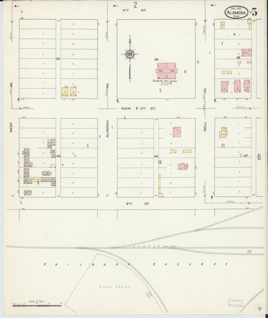 Sanborn Fire Insurance Map from Alamosa, Alamosa County, Colorado (1912), Sheet #0005 - Historic Sanborn Fire Insurance Map Print, vintage old map wall art, antique decor, genealogy gift, Colorado Colorado map