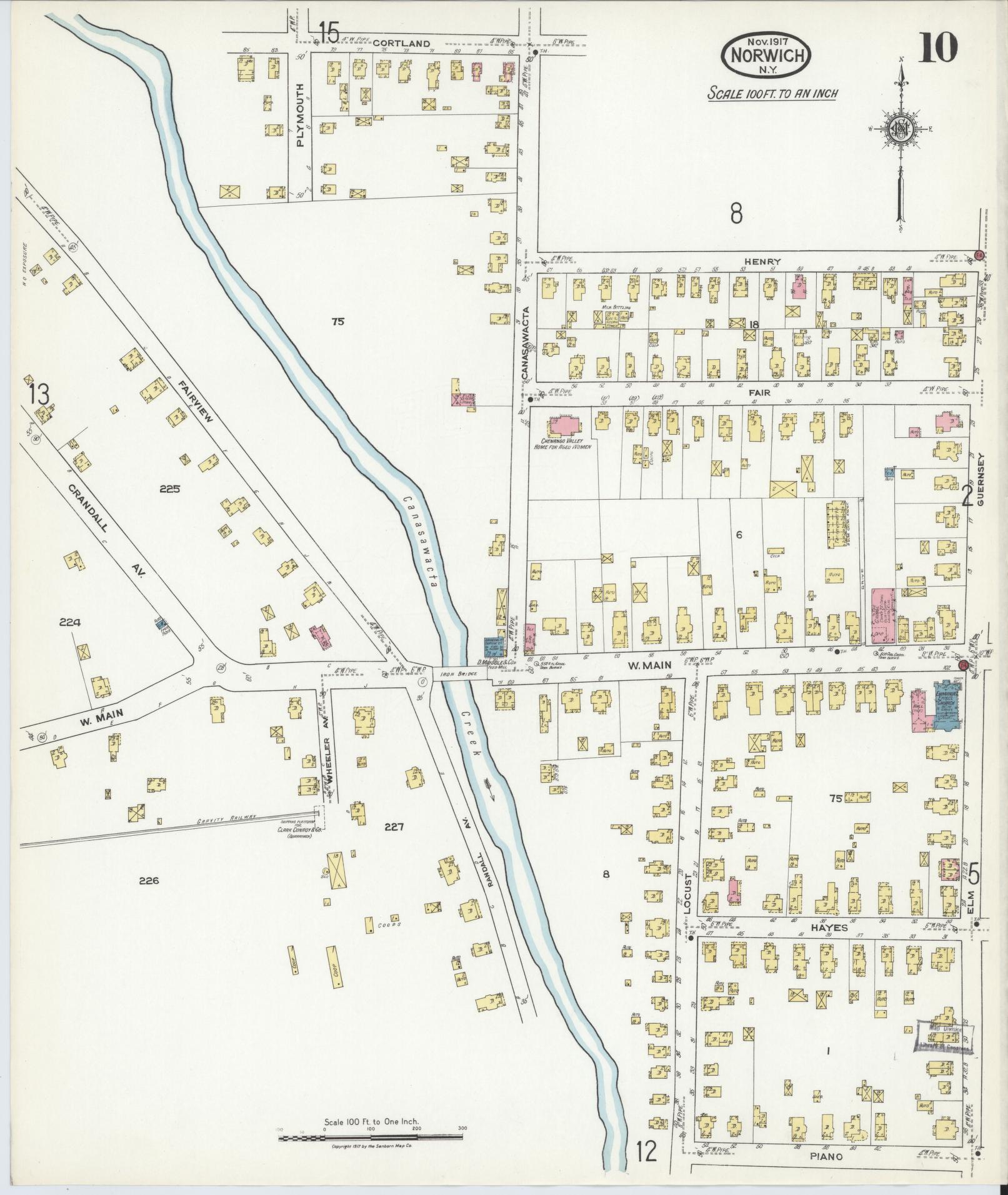 Sanborn Fire Insurance Map from Norwich, Chenango County, New York (1917), Sheet #0010 - Complete Map Set gallery image, historic Sanborn map, vintage wall art, New York New York
