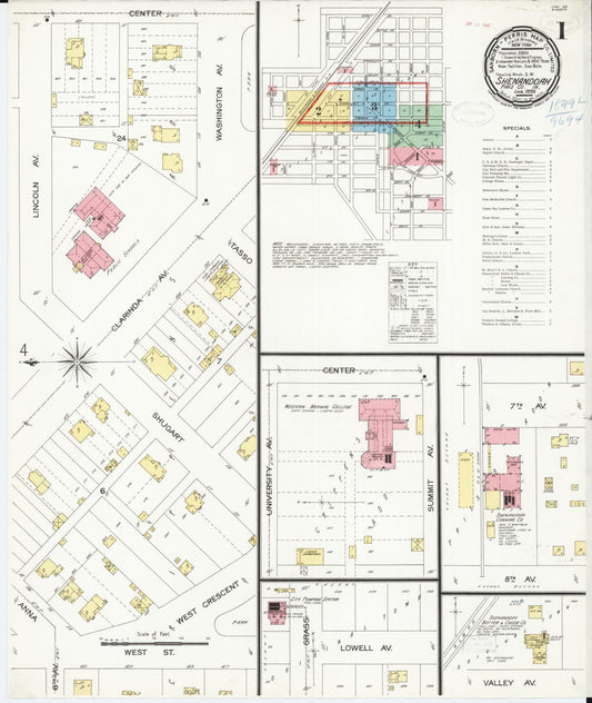 Sanborn Fire Insurance Map from Shenandoah, Page County, Iowa (1899), Sheet #0001 - Historic Sanborn Fire Insurance Map Print, vintage old map wall art