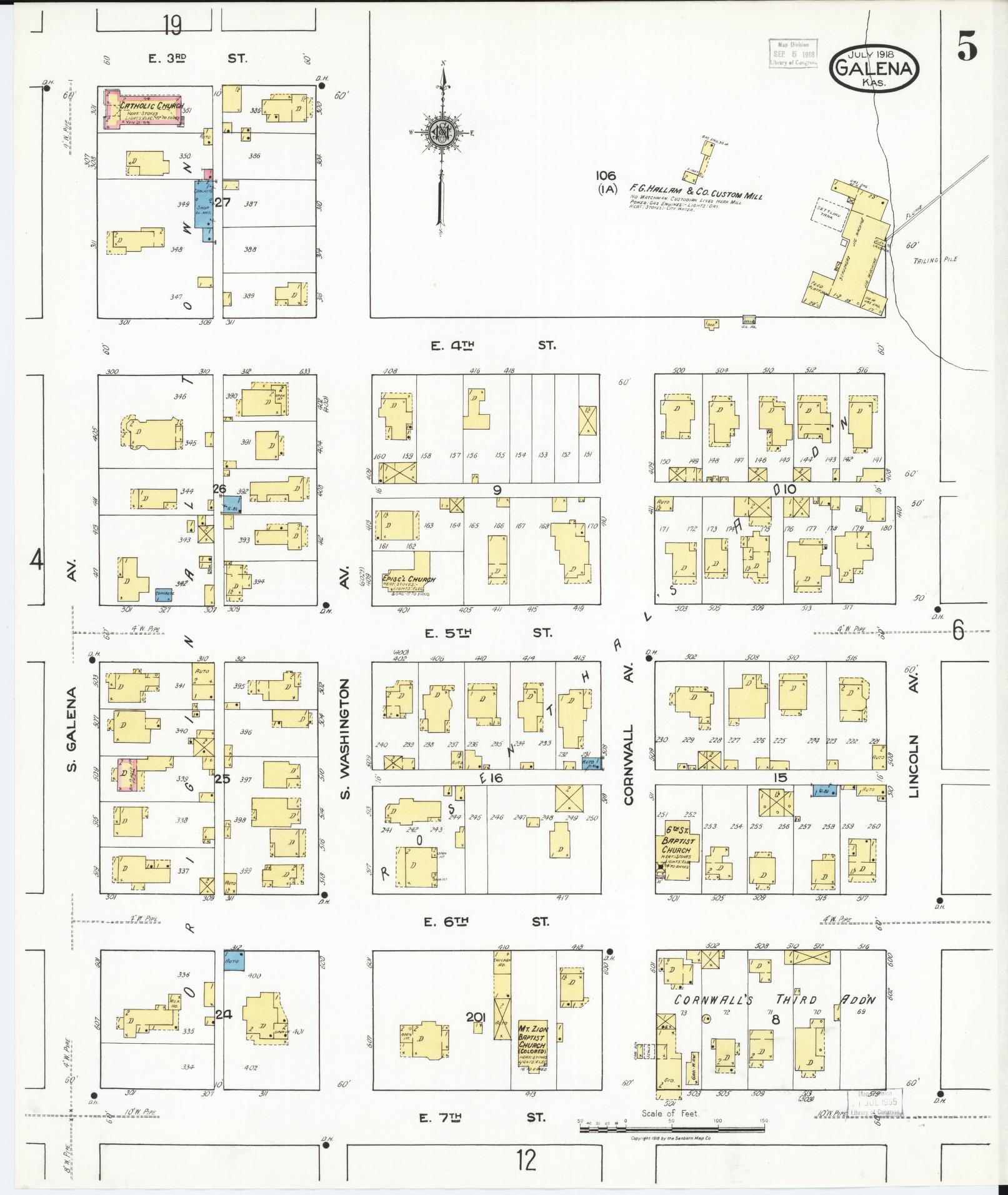 Sanborn Fire Insurance Map from Galena, Cherokee County, Kansas (1918), Sheet #0005 - Historic Sanborn Fire Insurance Map Print, vintage old map wall art, antique decor, genealogy gift, Kansas Kansas map