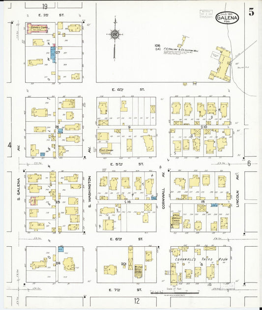 Sanborn Fire Insurance Map from Galena, Cherokee County, Kansas (1918), Sheet #0005 - Historic Sanborn Fire Insurance Map Print, vintage old map wall art, antique decor, genealogy gift, Kansas Kansas map