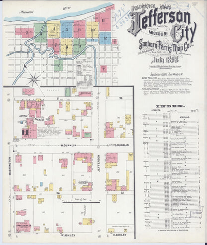 Sanborn Fire Insurance Map from Jefferson City, Cole County, Missouri (1898), Sheet #0001 - Complete Map Set gallery image, historic Sanborn map, vintage wall art, Missouri Missouri