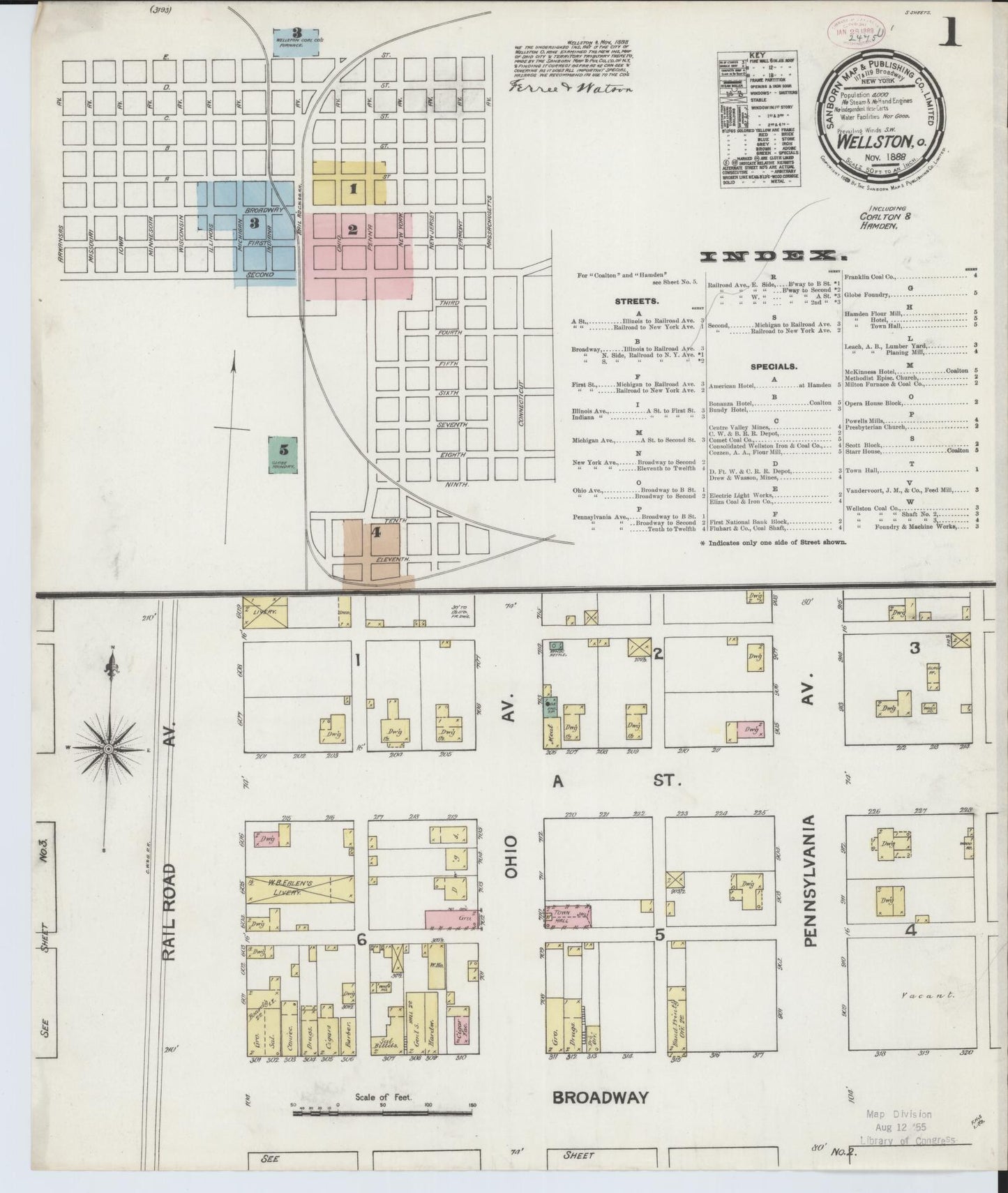 Sanborn Fire Insurance Map from Wellston, Jackson County, Ohio (1888), Sheet #0001 - Historic Sanborn Fire Insurance Map Print, vintage old map wall art, antique decor, genealogy gift, Ohio Ohio map