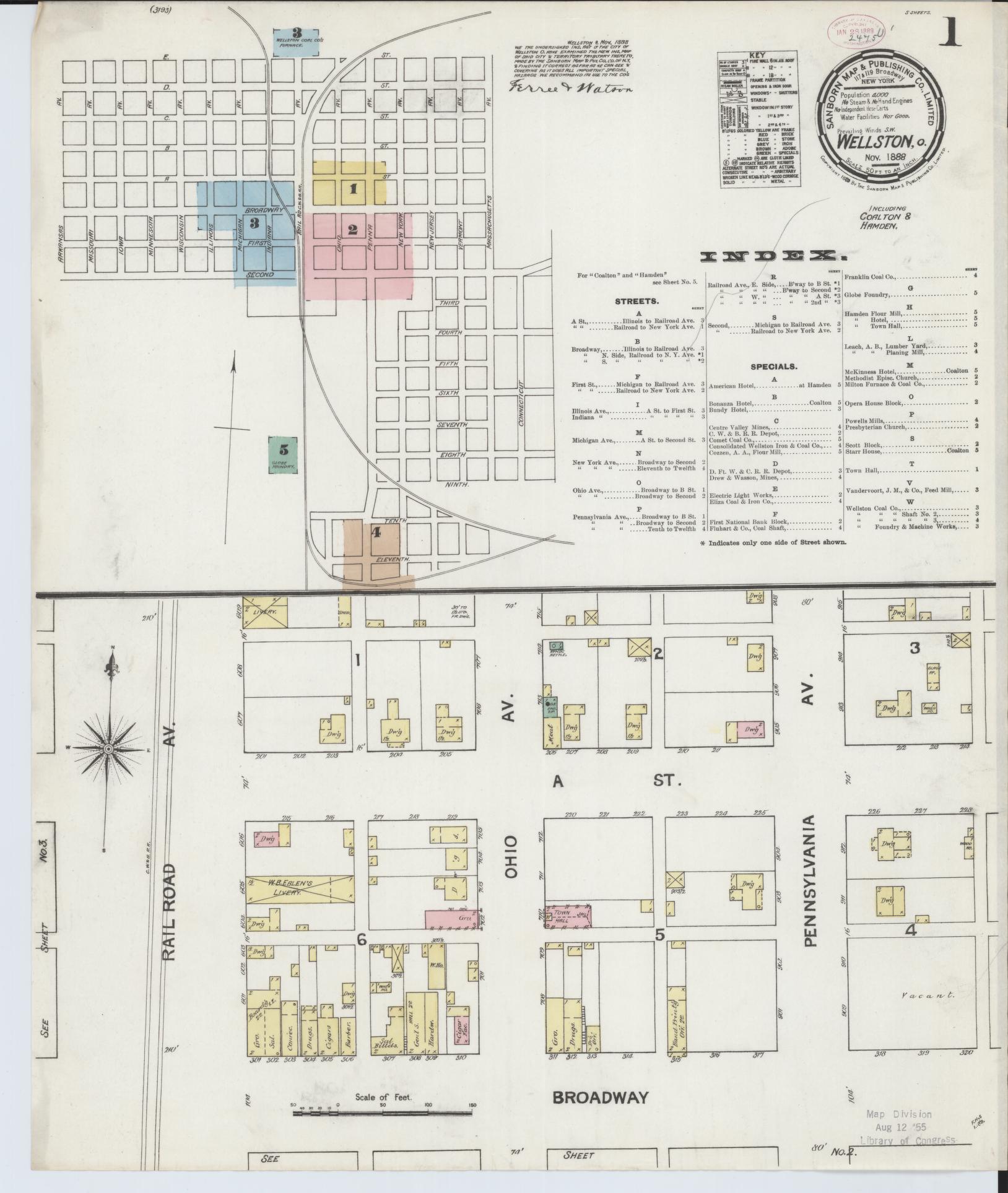 Sanborn Fire Insurance Map from Wellston, Jackson County, Ohio (1888), Sheet #0001 - Historic Sanborn Fire Insurance Map Print, vintage old map wall art, antique decor, genealogy gift, Ohio Ohio map