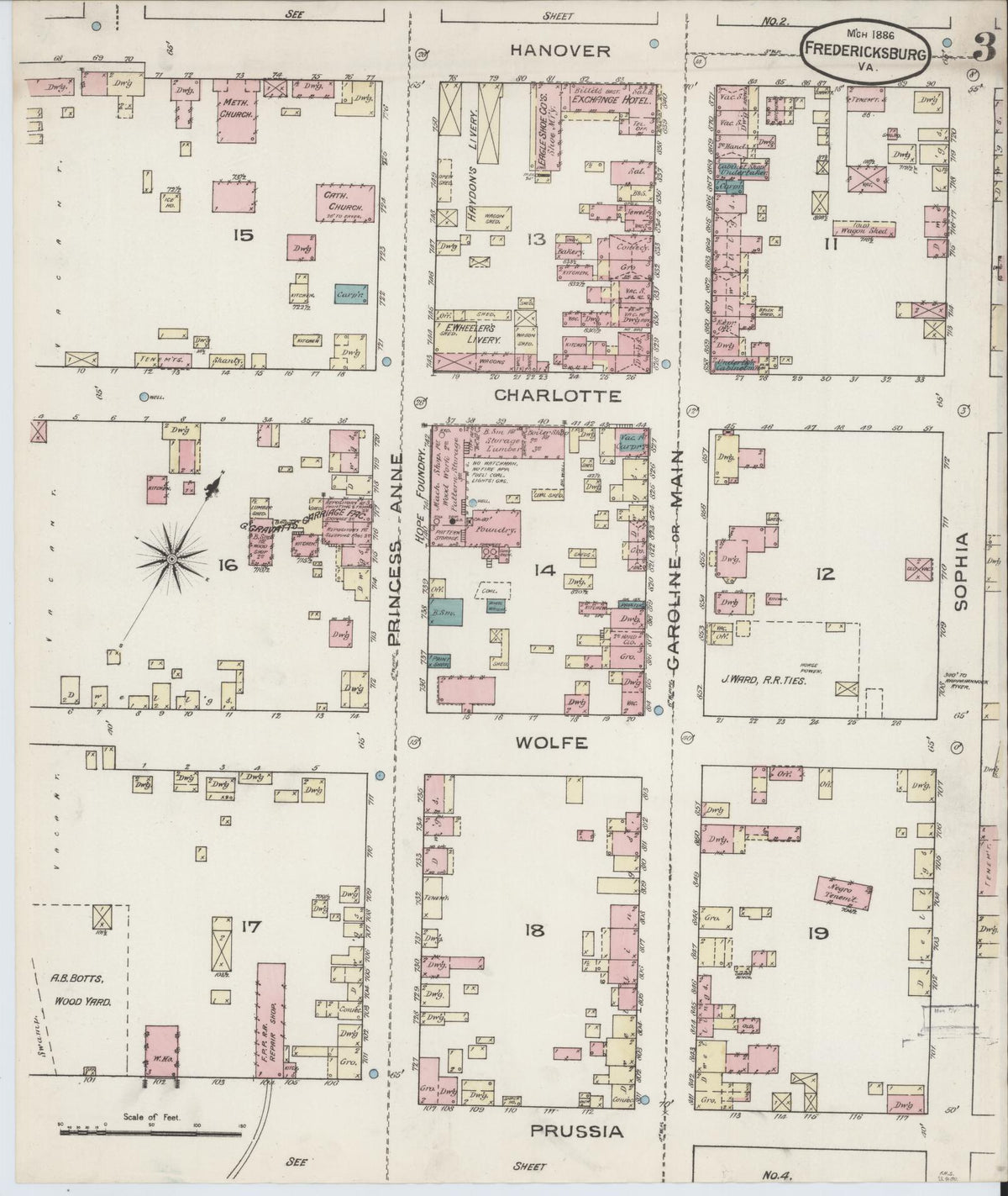 Sanborn Fire Insurance Map from Fredericksburg, Independent Cities, Virginia (1886), Sheet #0003 - Complete Map Set gallery image, historic Sanborn map, vintage wall art, Virginia Virginia