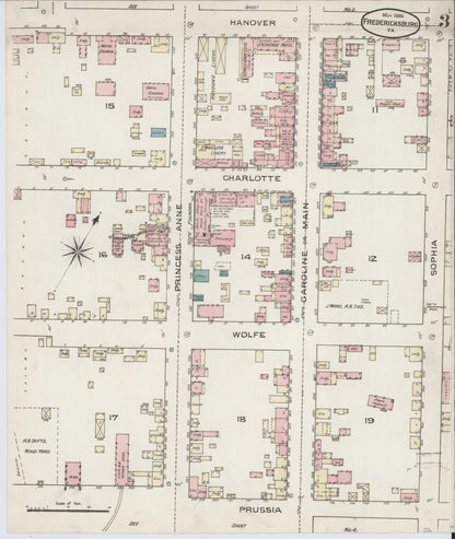 Sanborn Fire Insurance Map from Fredericksburg, Independent Cities, Virginia (1886), Sheet #0003 - Complete Map Set gallery image, historic Sanborn map, vintage wall art, Virginia Virginia