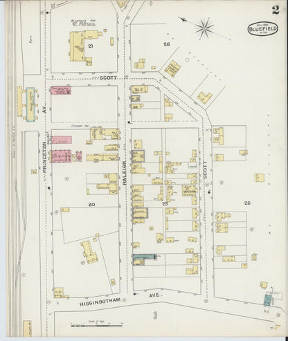 Sanborn Fire Insurance Map from Bluefield, Mercer County, West Virginia (1893), Sheet #0002 - Complete Map Set gallery image, historic Sanborn map, vintage wall art, West Virginia West Virginia