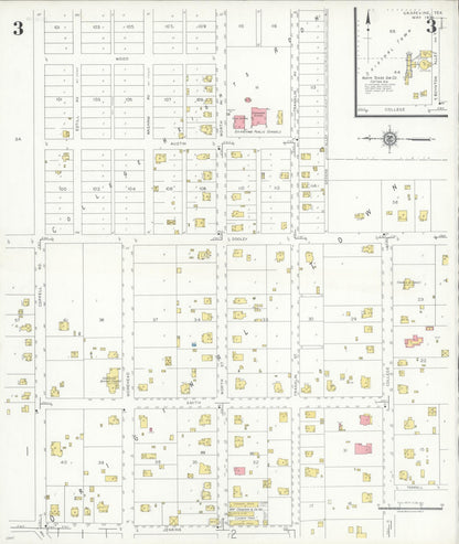 Sanborn Fire Insurance Map from Grapevine, Tarrant County, Texas (1935), Sheet #0003 - Historic Sanborn Fire Insurance Map Print, vintage old map wall art, antique decor, genealogy gift, Texas Texas map