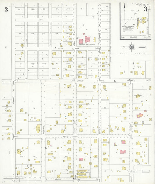 Sanborn Fire Insurance Map from Grapevine, Tarrant County, Texas (1935), Sheet #0003 - Historic Sanborn Fire Insurance Map Print, vintage old map wall art, antique decor, genealogy gift, Texas Texas map