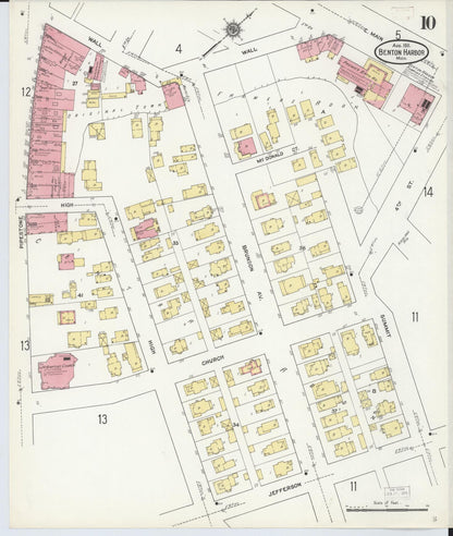 Sanborn Fire Insurance Map from Benton Harbor, Berrien County, Michigan (1911), Sheet #0010 - Complete Map Set gallery image, historic Sanborn map, vintage wall art, Michigan Michigan