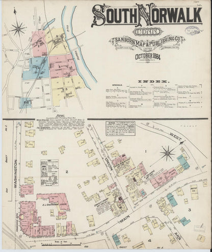 Sanborn Fire Insurance Map from South Norwalk, Fairfield County, Connecticut (1884), Sheet #0001 - Complete Map Set gallery image, historic Sanborn map, vintage wall art, Connecticut Connecticut