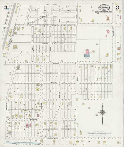 Sanborn Fire Insurance Map from Pompano, Broward County, Florida (1924), Sheet #0003 - Historic Sanborn Fire Insurance Map Print, vintage old map wall art, antique decor, genealogy gift, Florida Florida map