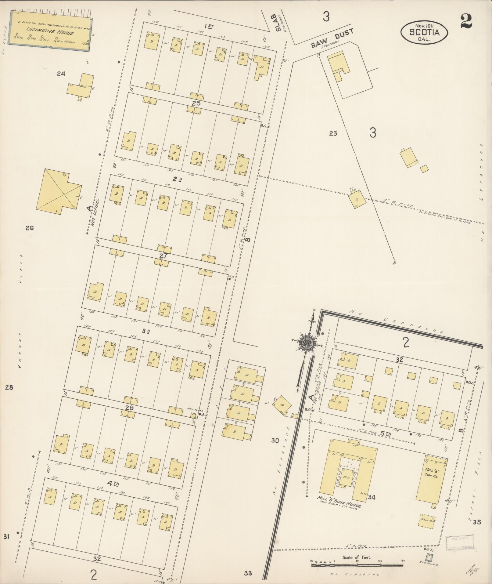 Sanborn Fire Insurance Map from Scotia, Humboldt County, California (1911), Sheet #0002 - Complete Map Set gallery image, historic Sanborn map, vintage wall art, California California