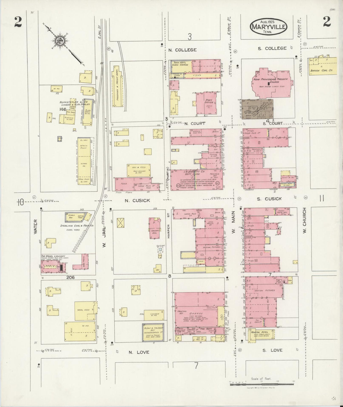 Sanborn Fire Insurance Map from Maryville, Blount County, Tennessee (1925), Sheet #0002 - Complete Map Set gallery image, historic Sanborn map, vintage wall art, Tennessee Tennessee
