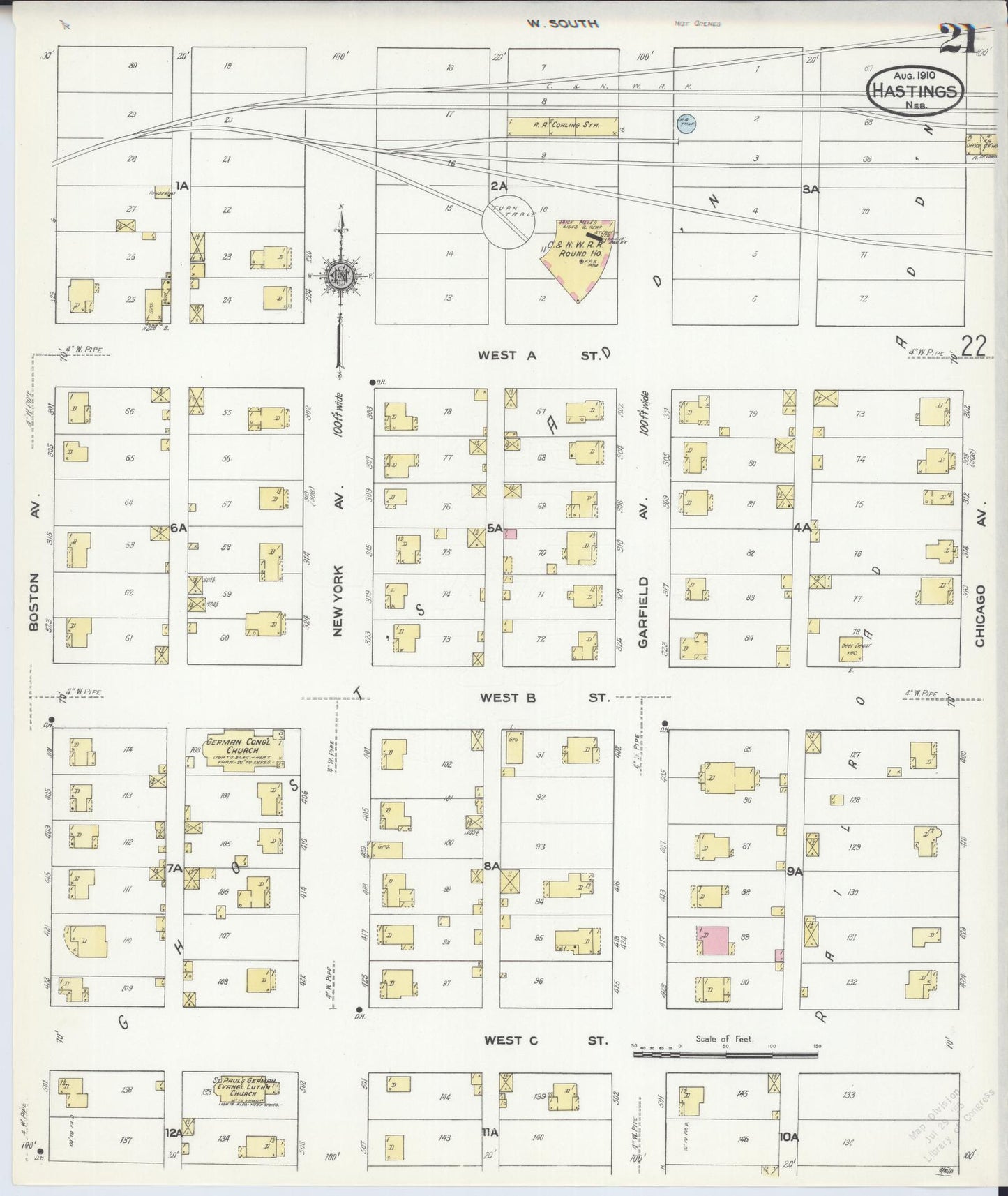 Sanborn Fire Insurance Map from Hastings, Adams County, Nebraska (1910), Sheet #0021 - Complete Map Set gallery image, historic Sanborn map, vintage wall art, Nebraska Nebraska