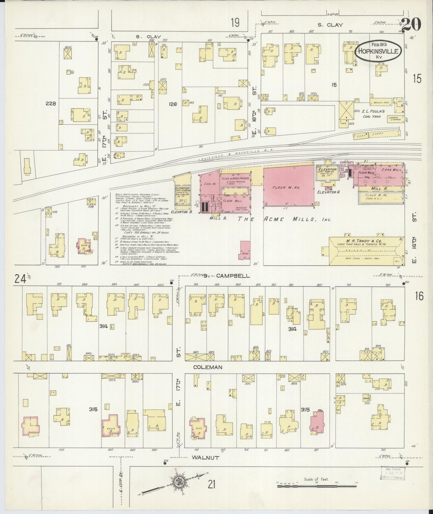 Sanborn Fire Insurance Map from Hopkinsville, Christian County, Kentucky (1913), Sheet #0020 - Complete Map Set gallery image, historic Sanborn map, vintage wall art, Kentucky Kentucky