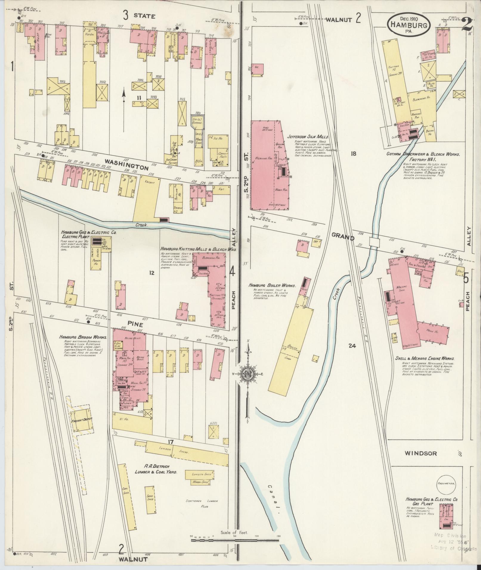 Sanborn Fire Insurance Map from Hamburg, Berks County, Pennsylvania (1910), Sheet #0002 - Historic Sanborn Fire Insurance Map Print, vintage old map wall art, antique decor, genealogy gift, Pennsylvania Pennsylvania map