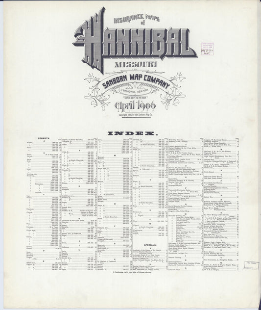 Sanborn Fire Insurance Map from Hannibal, Marion County, Missouri. (1906) – Historic Sanborn Fire Insurance Map Print