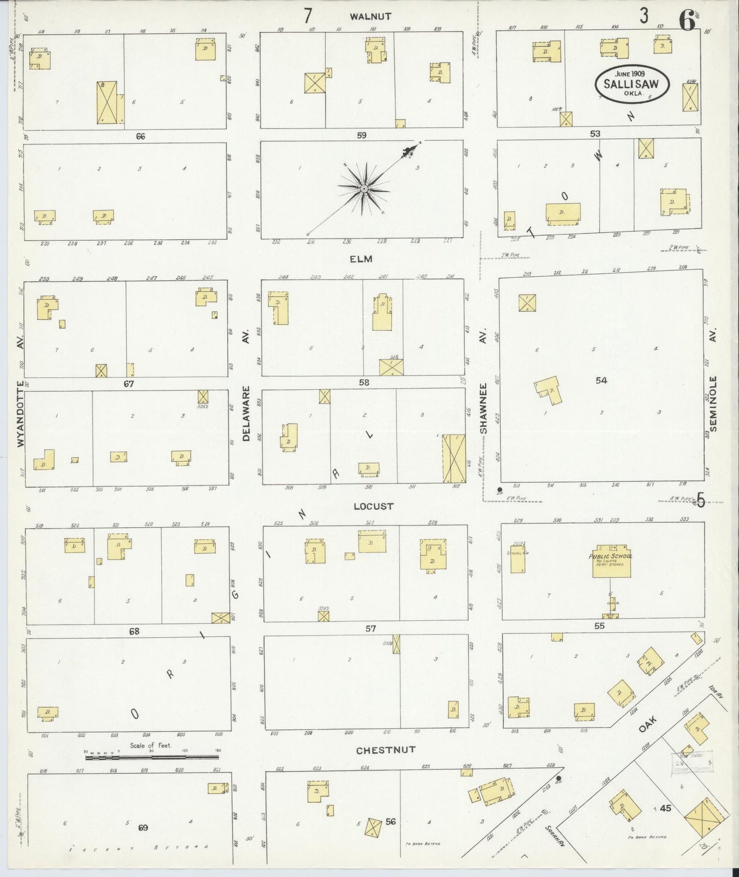 Sanborn Fire Insurance Map from Sallisaw, Sequoyah County, Oklahoma (1909), Sheet #0006 - Complete Map Set gallery image, historic Sanborn map, vintage wall art, Oklahoma Oklahoma
