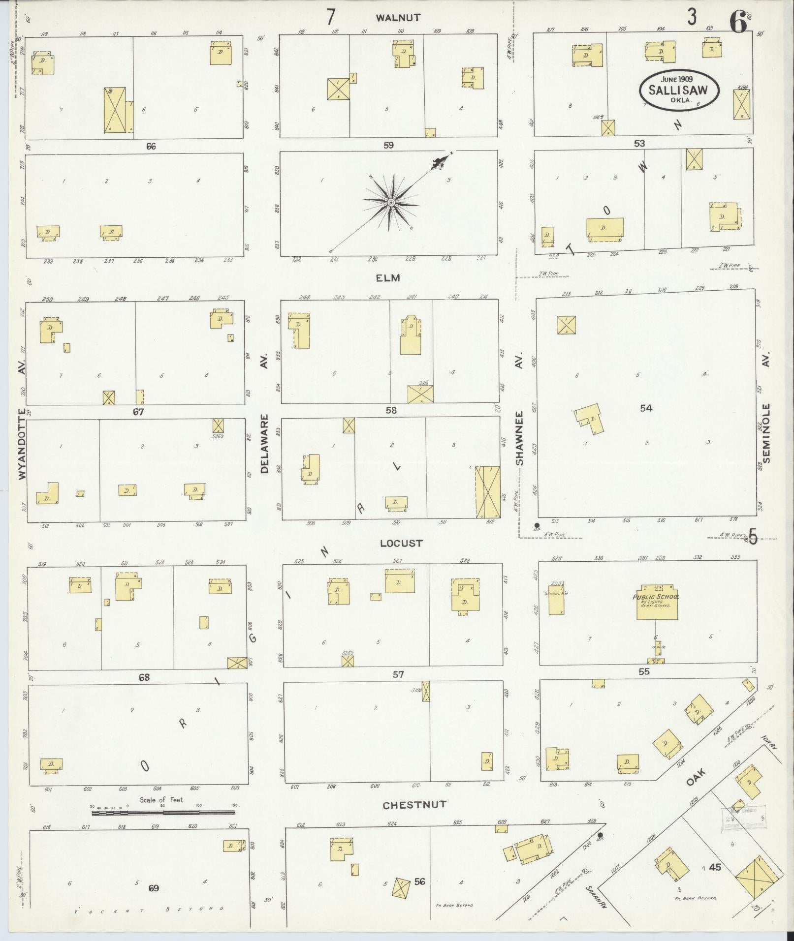 Sanborn Fire Insurance Map from Sallisaw, Sequoyah County, Oklahoma (1909), Sheet #0006 - Complete Map Set gallery image, historic Sanborn map, vintage wall art, Oklahoma Oklahoma