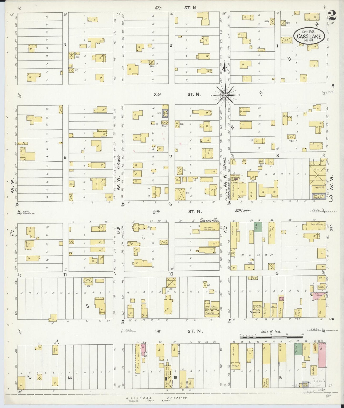 Sanborn Fire Insurance Map from Cass Lake, Cass County, Minnesota (1908), Sheet #0002 - Historic Sanborn Fire Insurance Map Print, vintage old map wall art, antique decor, genealogy gift, Minnesota Minnesota map