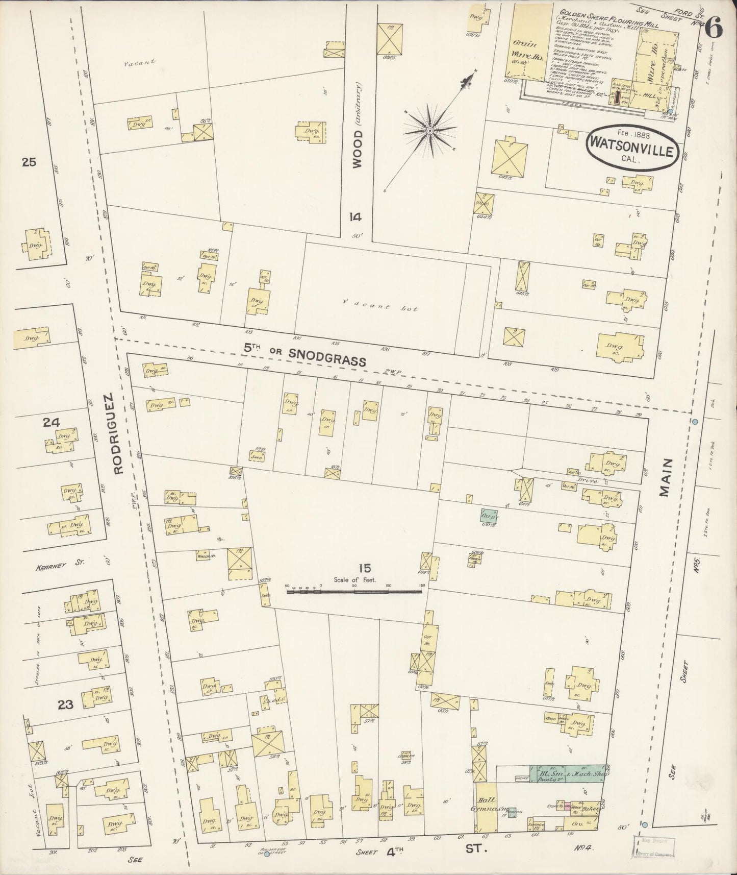 Sanborn Fire Insurance Map from Watsonville, Santa Cruz County, California (1888), Sheet #0006 - Complete Map Set gallery image, historic Sanborn map, vintage wall art, California California