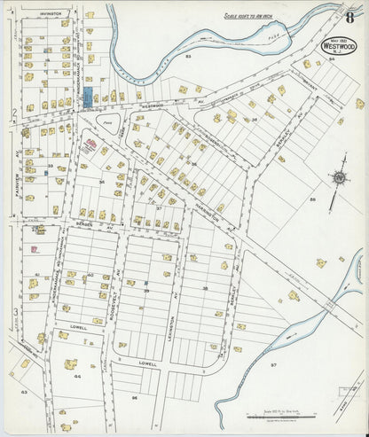 Sanborn Fire Insurance Map from Westwood, Bergen County, New Jersey (1921), Sheet #0008 - Historic Sanborn Fire Insurance Map Print, vintage old map wall art, antique decor, genealogy gift, New Jersey New Jersey map