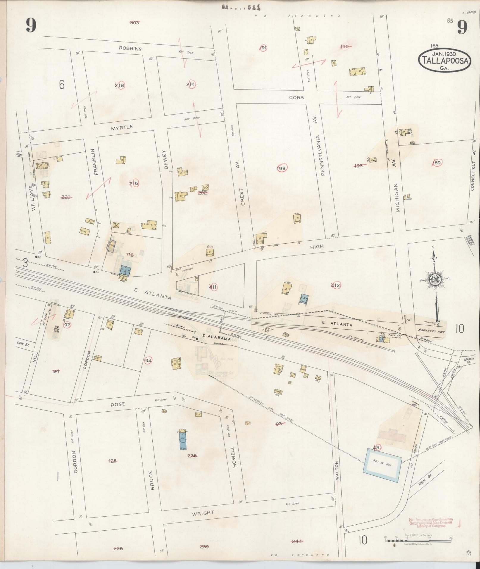 Sanborn Fire Insurance Map from Tallapoosa, Haralson County, Georgia (1939), Sheet #0009 - Complete Map Set gallery image, historic Sanborn map, vintage wall art, Georgia Georgia