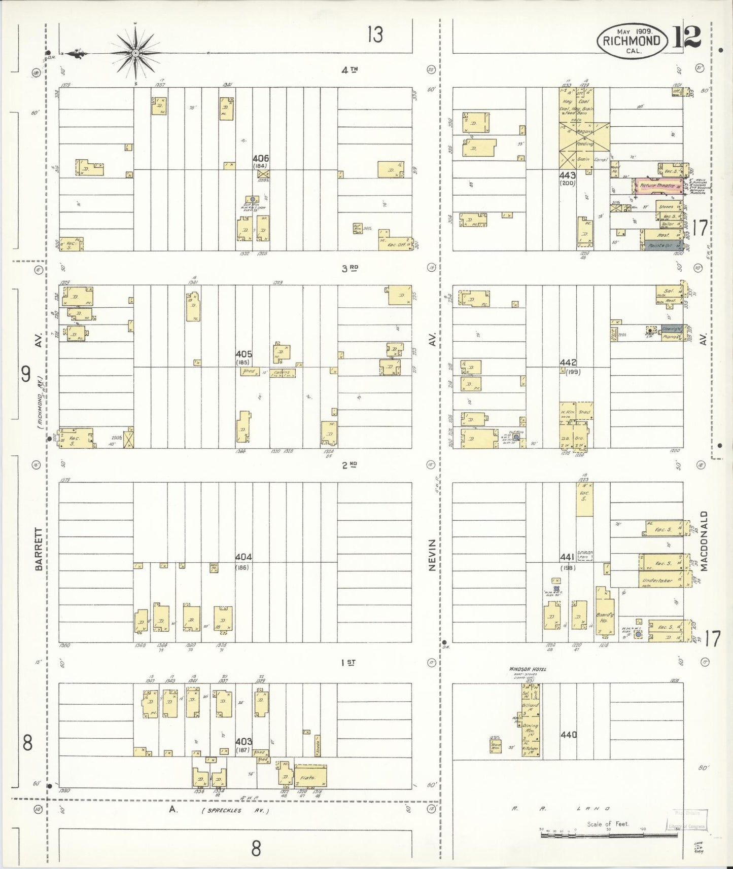 Sanborn Fire Insurance Map from Richmond, Contra Costa County, California (1909), Sheet #0012 - Complete Map Set gallery image, historic Sanborn map, vintage wall art, California California