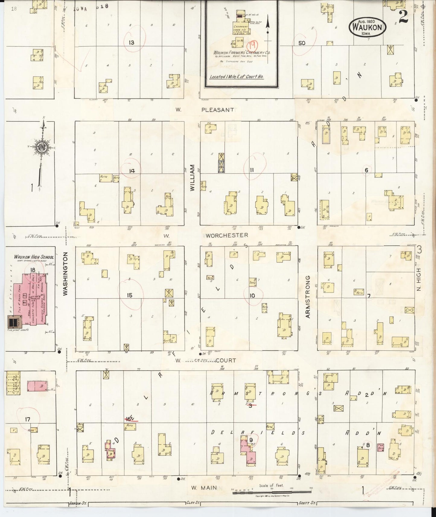 Sanborn Fire Insurance Map from Waukon, Allamakee County, Iowa (1934), Sheet #0002 - Historic Sanborn Fire Insurance Map Print, vintage old map wall art