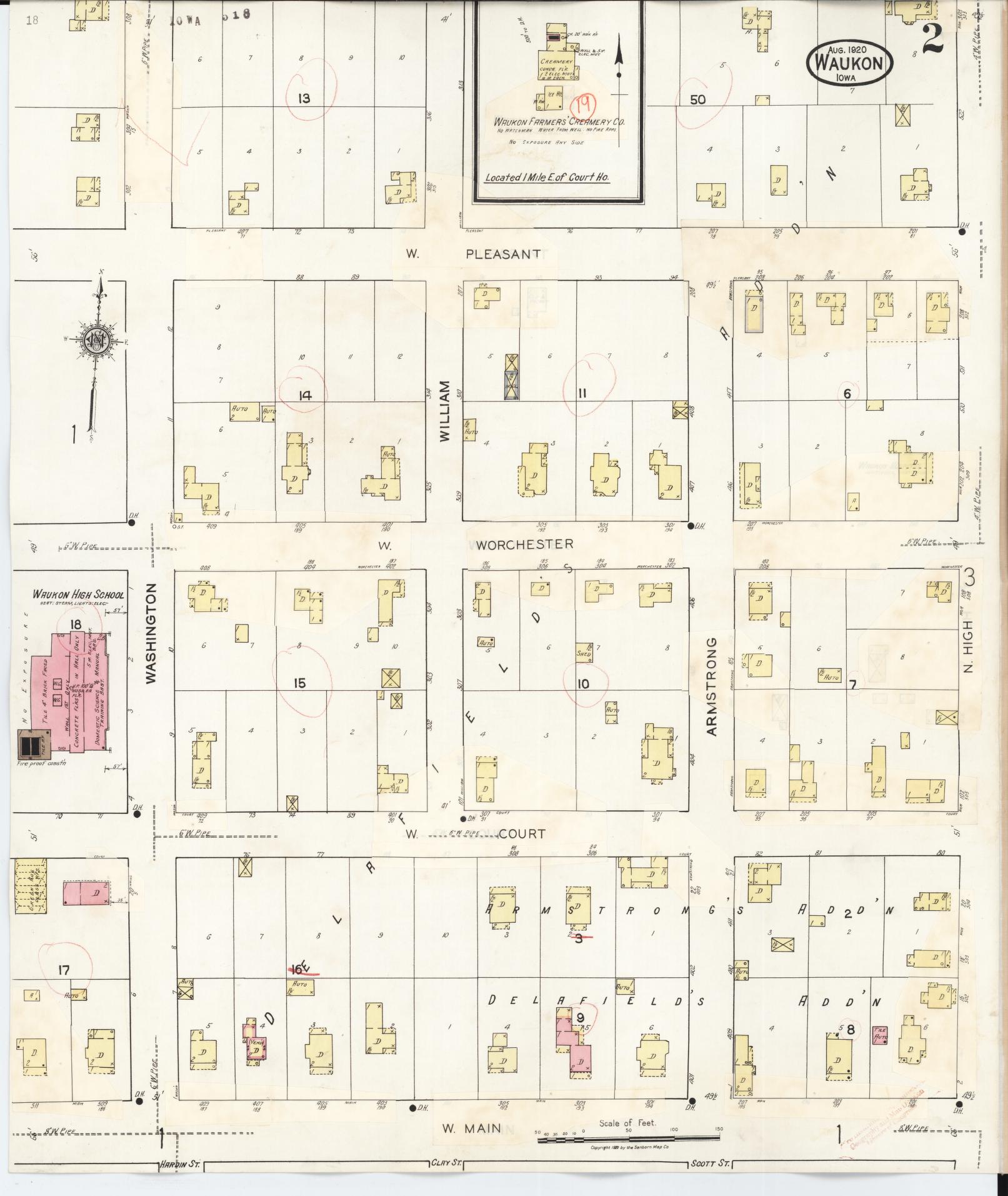 Sanborn Fire Insurance Map from Waukon, Allamakee County, Iowa (1934), Sheet #0002 - Historic Sanborn Fire Insurance Map Print, vintage old map wall art