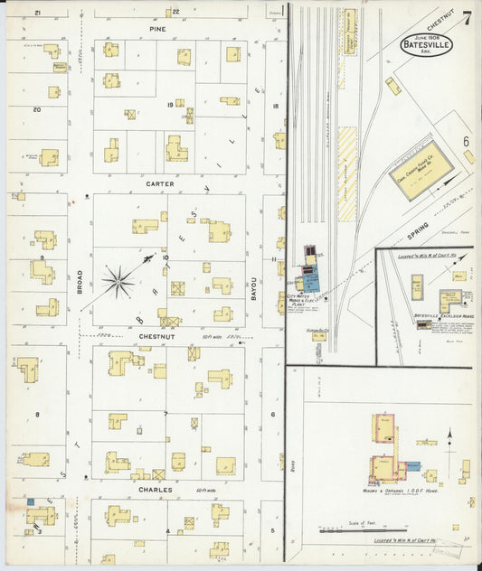 Sanborn Fire Insurance Map from Batesville, Independence County, Arkansas (1908), Sheet #0007 - Historic Sanborn Fire Insurance Map Print, vintage old map wall art, antique decor, genealogy gift, Arkansas Arkansas map