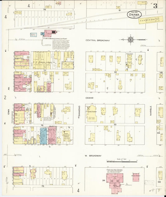 Sanborn Fire Insurance Map from Onawa, Monona County, Iowa (1913), Sheet #0003 - Historic Sanborn Fire Insurance Map Print, vintage old map wall art