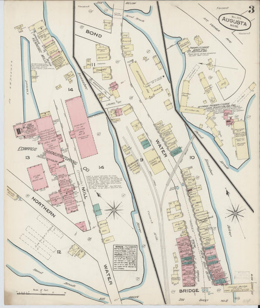 Sanborn Fire Insurance Map from Augusta, Kennebec County, Maine (1884), Sheet #0003 - Historic Sanborn Fire Insurance Map Print, vintage old map wall art, antique decor, genealogy gift, Maine Maine map