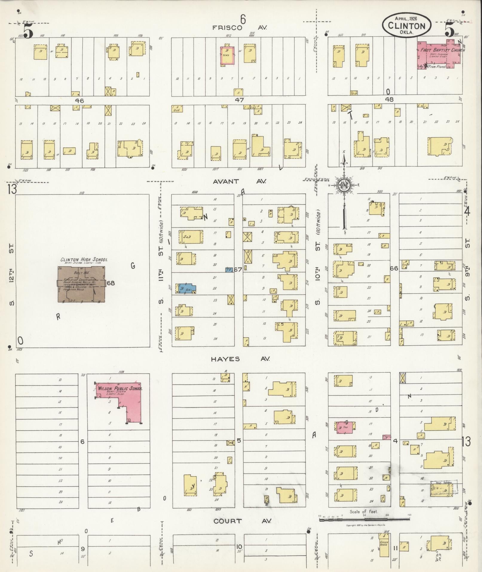 Sanborn Fire Insurance Map from Clinton, Custer County, Oklahoma (1926), Sheet #0005 - Historic Sanborn Fire Insurance Map Print, vintage old map wall art, antique decor, genealogy gift, Oklahoma Oklahoma map