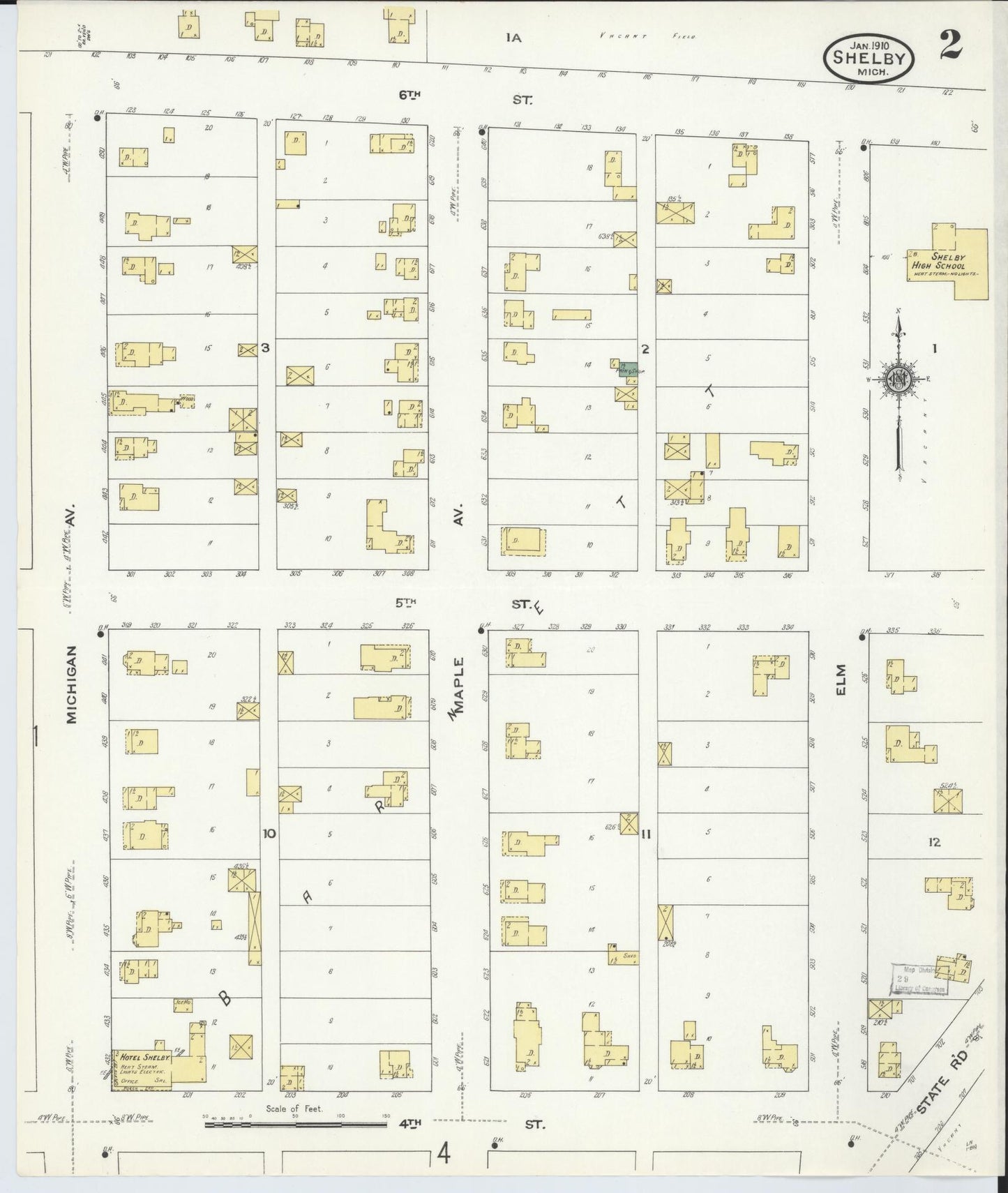 Sanborn Fire Insurance Map from Shelby, Oceana County, Michigan (1910), Sheet #0002 - Historic Sanborn Fire Insurance Map Print, vintage old map wall art, antique decor, genealogy gift, Michigan Michigan map