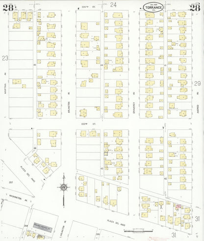 Sanborn Fire Insurance Map from Torrance, Los Angeles County, California (1929), Sheet #0028 - Complete Map Set gallery image, historic Sanborn map, vintage wall art, California California