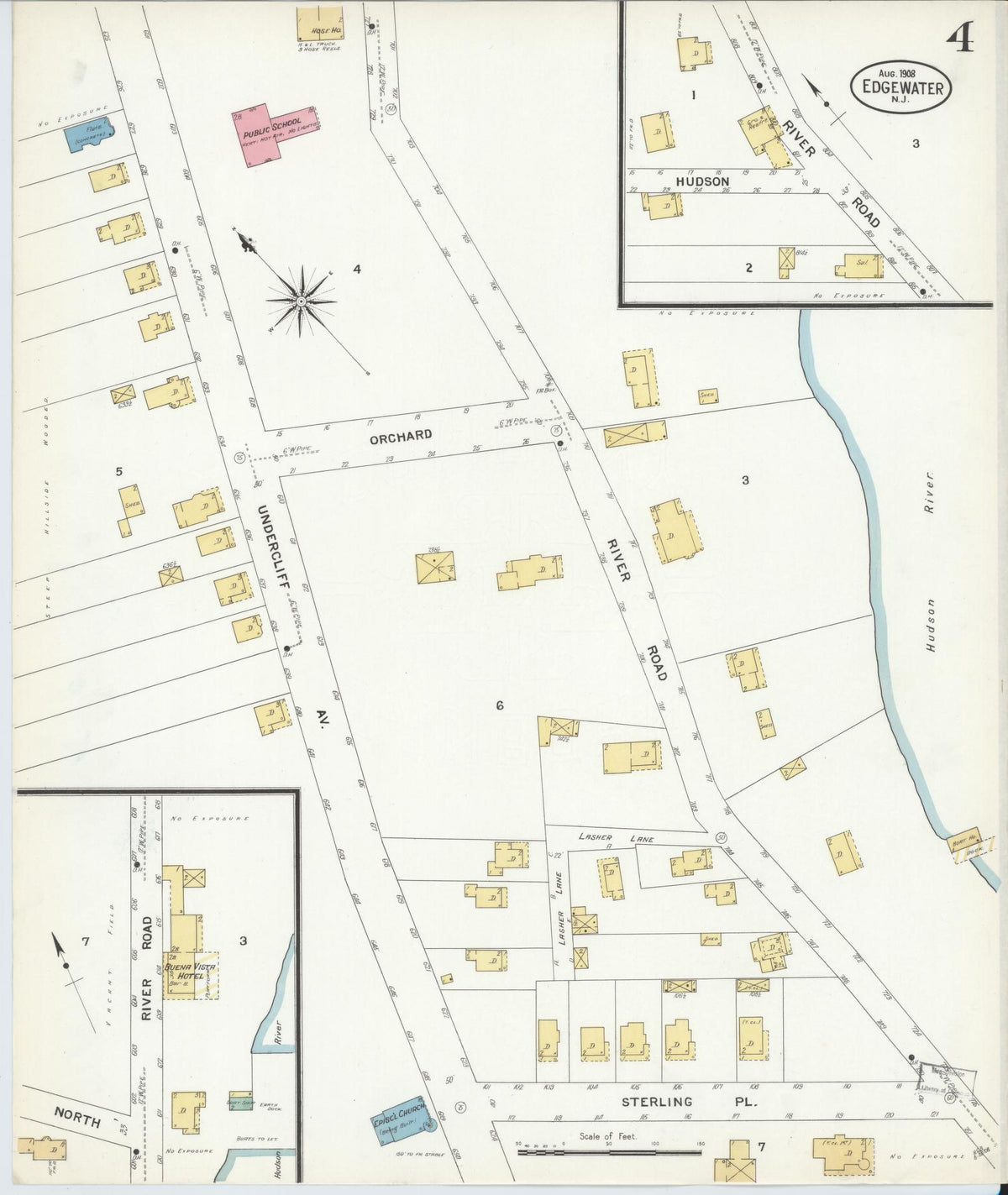 Sanborn Fire Insurance Map from Edgewater, Bergen County, New Jersey (1908), Sheet #0004 - Complete Map Set gallery image, historic Sanborn map, vintage wall art, New Jersey New Jersey